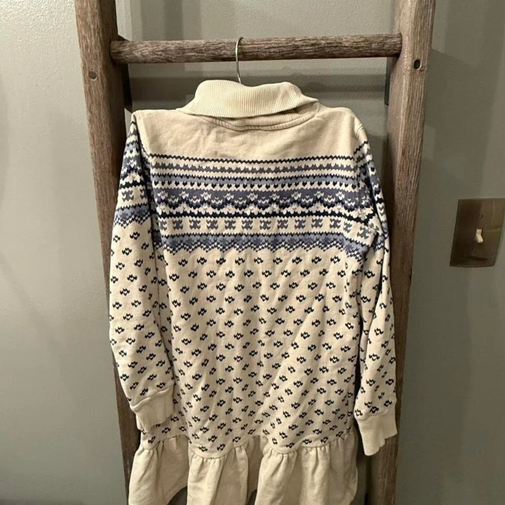 Ralph Lauren girls cream and blue‎ sweatshirt dress Size 12/14 L